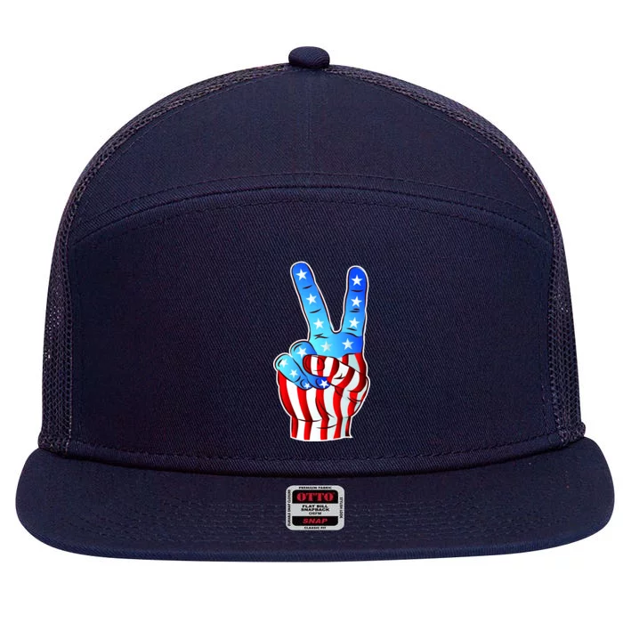 United States of America Peace Flag Stars 7 Panel Mesh Trucker Snapback Hat