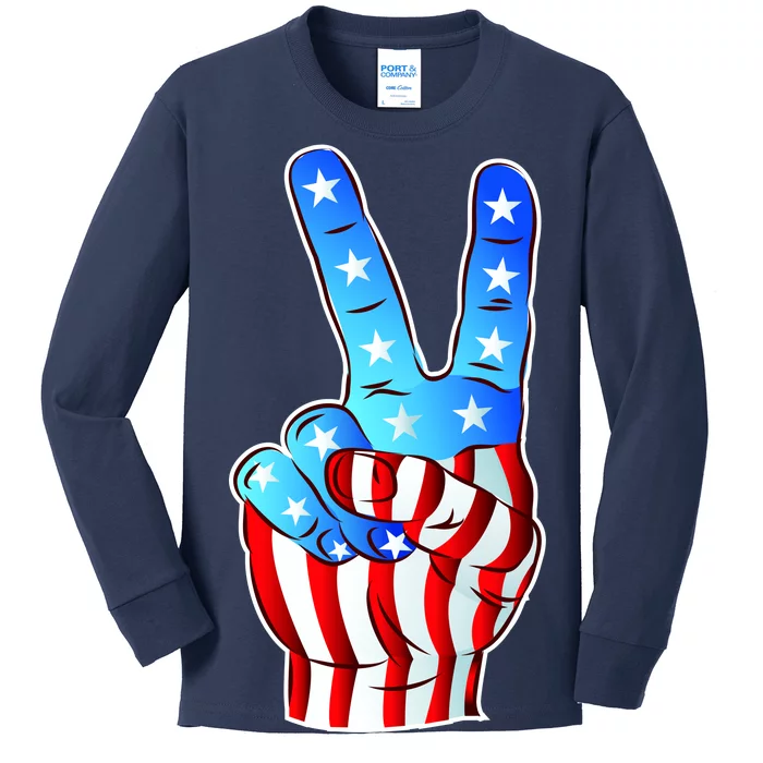 United States of America Peace Flag Stars Kids Long Sleeve Shirt