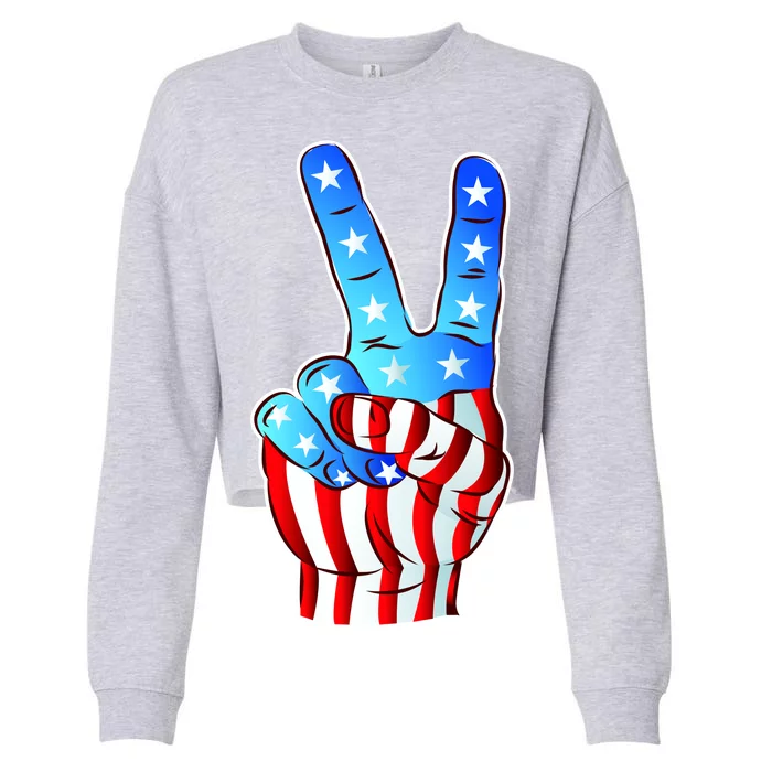 United States of America Peace Flag Stars Cropped Pullover Crew