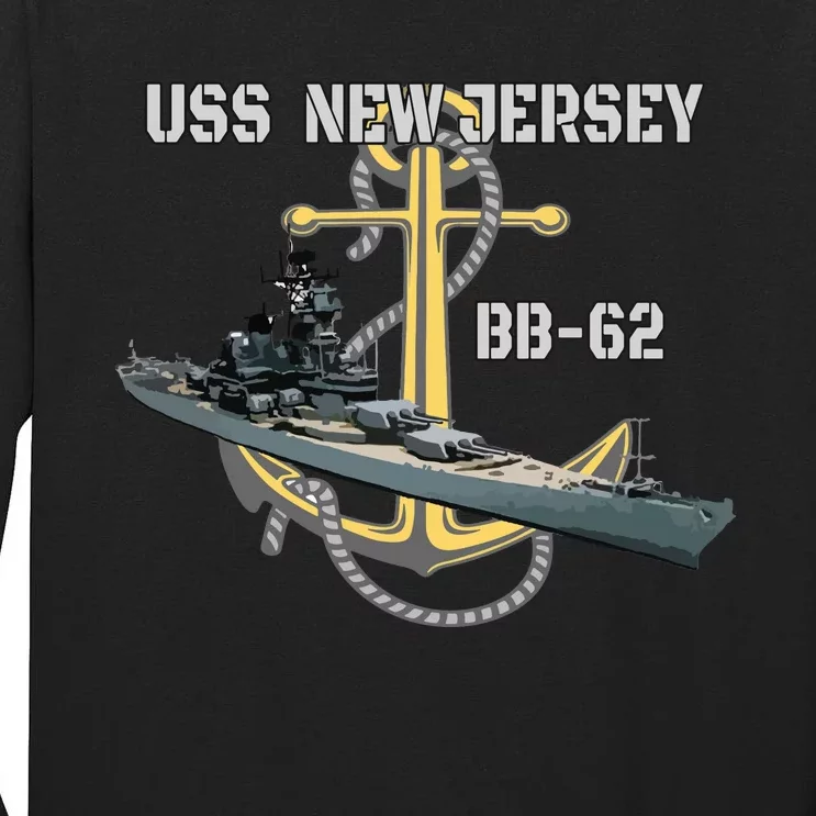 Uss New Jersey Bb62 Battleship Ww2 American Warship Veteran Tall Long Sleeve T-Shirt