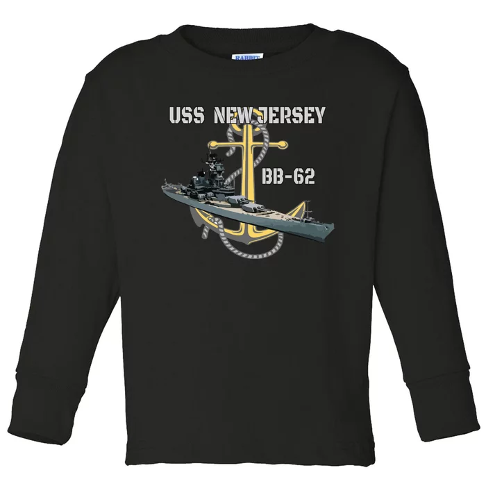 Uss New Jersey Bb62 Battleship Ww2 American Warship Veteran Toddler Long Sleeve Shirt