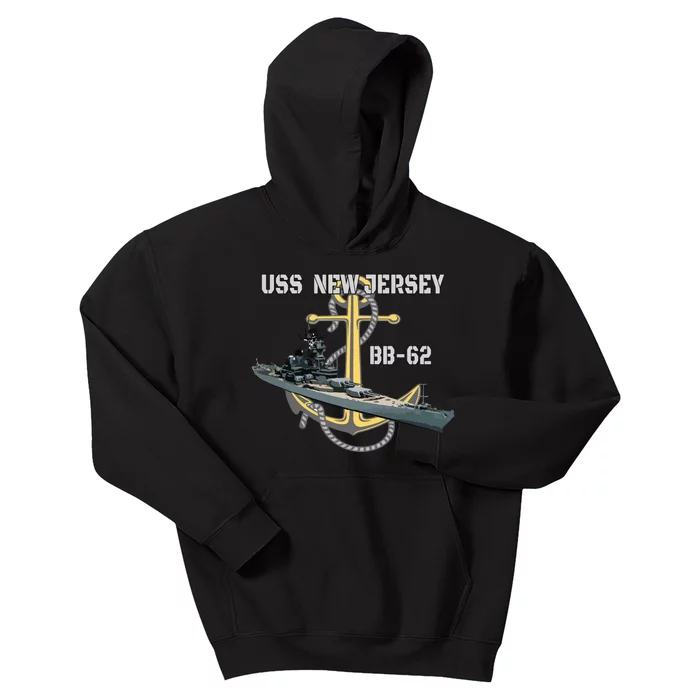 Uss New Jersey Bb62 Battleship Ww2 American Warship Veteran Kids Hoodie