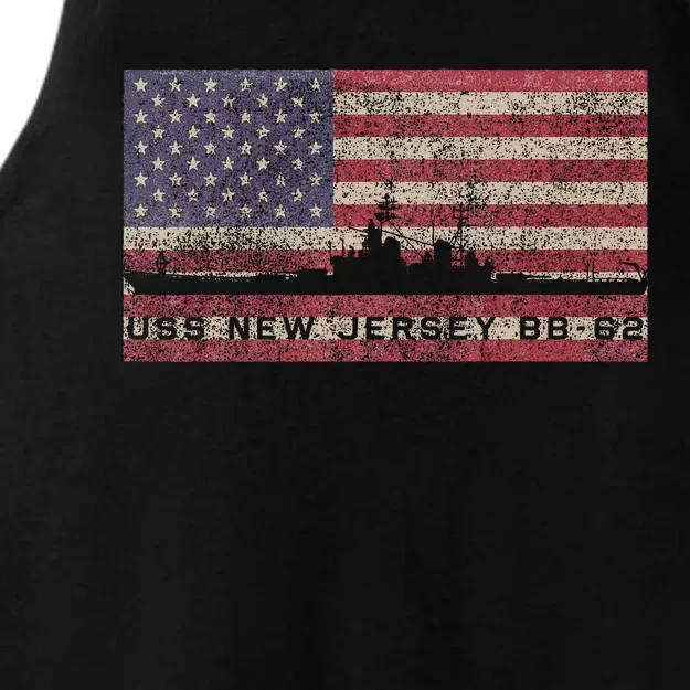 Uss New Jersey Bb62 Ww2 Battleship Usa American Flag Ladies Tri-Blend Wicking Tank