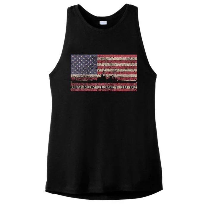 Uss New Jersey Bb62 Ww2 Battleship Usa American Flag Ladies Tri-Blend Wicking Tank