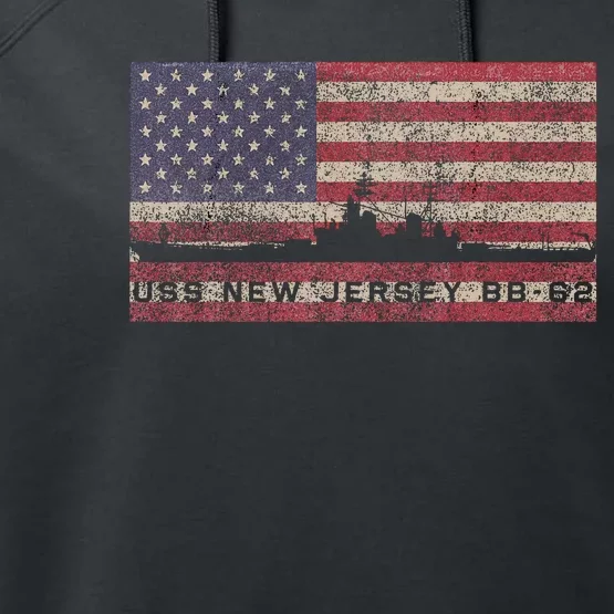 Uss New Jersey Bb62 Ww2 Battleship Usa American Flag Performance Fleece Hoodie