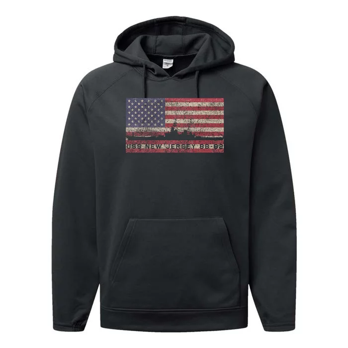 Uss New Jersey Bb62 Ww2 Battleship Usa American Flag Performance Fleece Hoodie