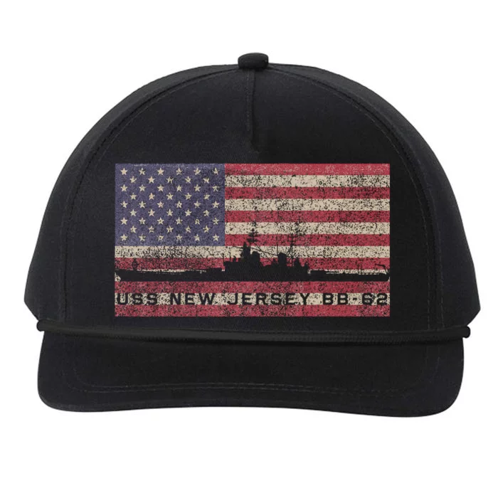 Uss New Jersey Bb62 Ww2 Battleship Usa American Flag Snapback Five-Panel Rope Hat