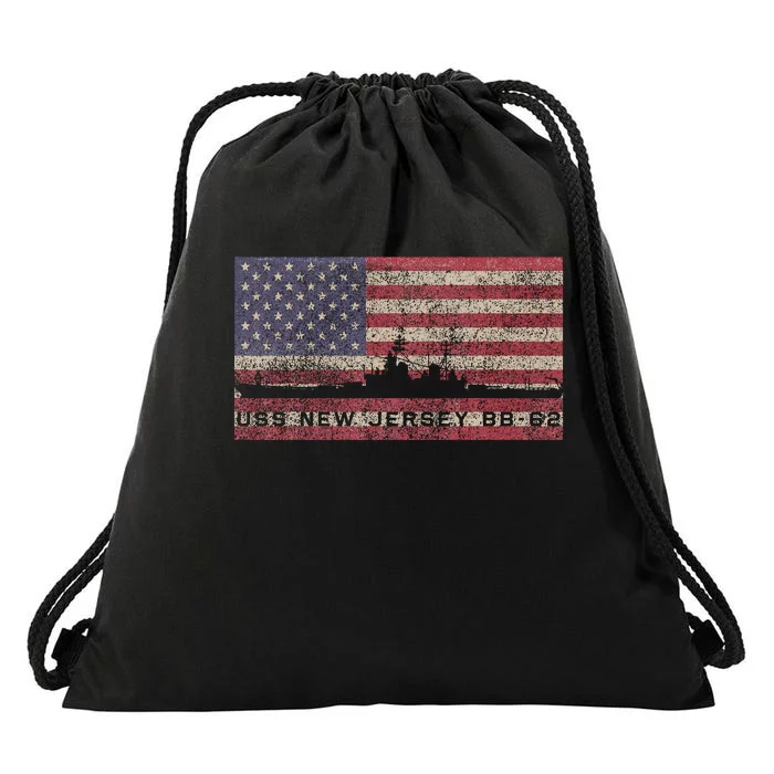 Uss New Jersey Bb62 Ww2 Battleship Usa American Flag Drawstring Bag