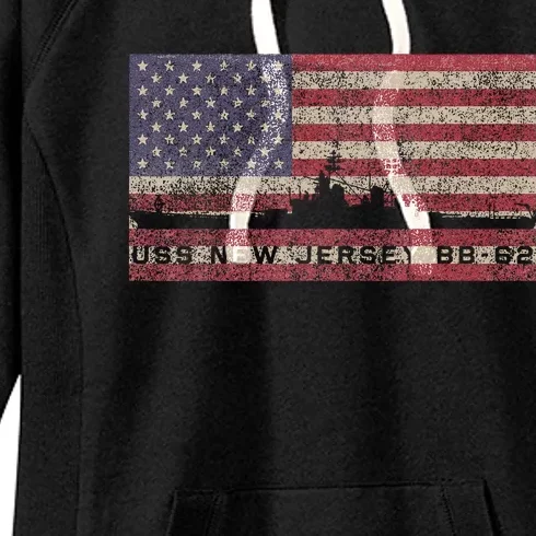 Uss New Jersey Bb62 Ww2 Battleship Usa American Flag Women's Fleece Hoodie