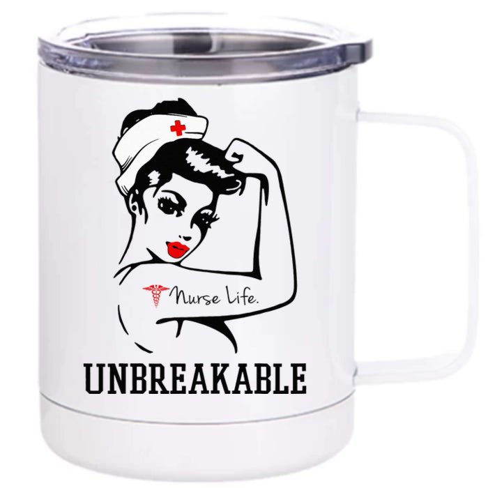 Unbreakable Nurse Life Strong Woman Happy Nurse's Day Front & Back 12oz Stainless Steel Tumbler Cup