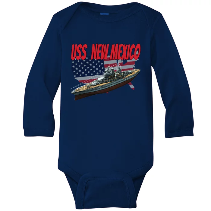 Uss New Mexico Bbgift40 Ww2 War Veteran Battleship Dad Son Boy Gift Baby Long Sleeve Bodysuit