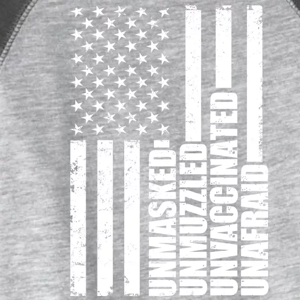 Unmasked Unmuzzled Unvaccinated Unafraid US Flag Toddler Fine Jersey T-Shirt