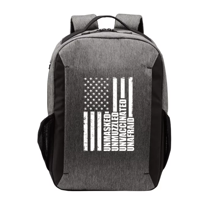 Unmasked Unmuzzled Unvaccinated Unafraid US Flag Vector Backpack