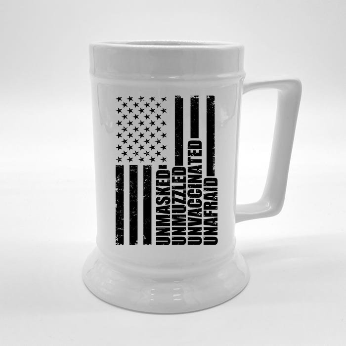 Unmasked Unmuzzled Unvaccinated Unafraid US Flag Front & Back Beer Stein