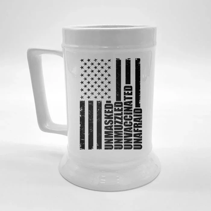 Unmasked Unmuzzled Unvaccinated Unafraid US Flag Front & Back Beer Stein