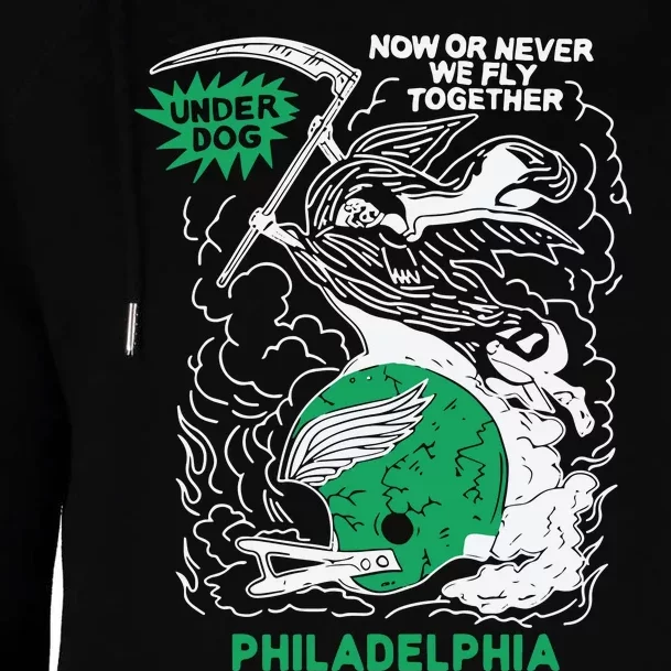 Underdog Now Or Never We Fly Together Philadelphia Womens Funnel Neck Pullover Hood