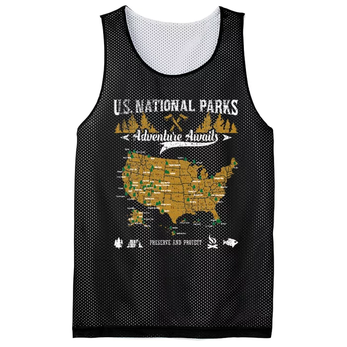 US National Parks Adventure Awaits Hiking & Camping Lover Mesh Reversible Basketball Jersey Tank