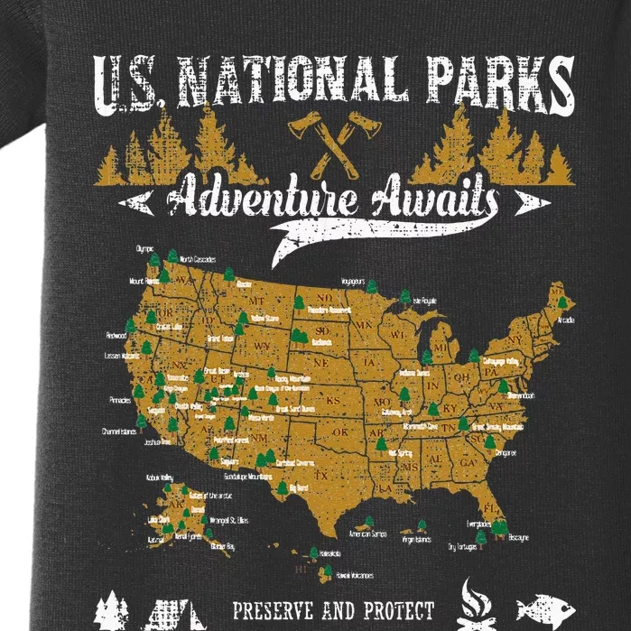 US National Parks Adventure Awaits Hiking & Camping Lover Baby Bodysuit