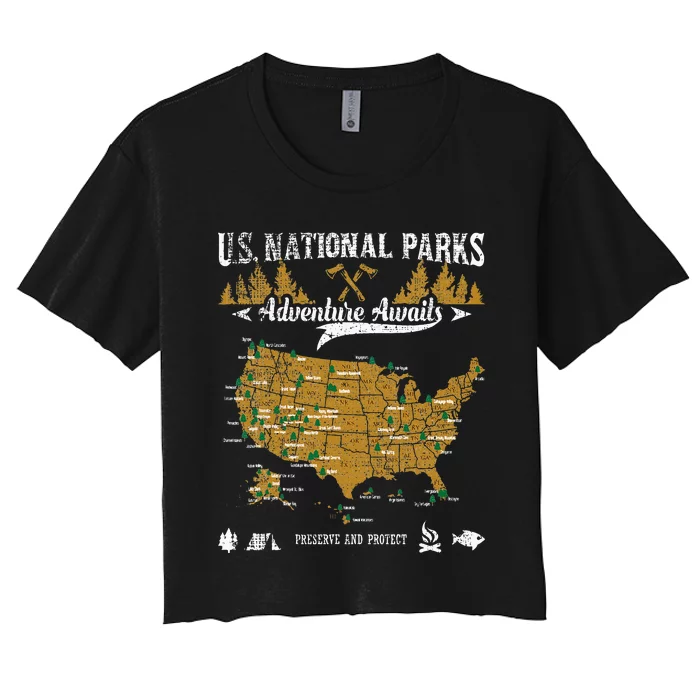 US National Parks Adventure Awaits Hiking & Camping Lover Women's Crop Top Tee