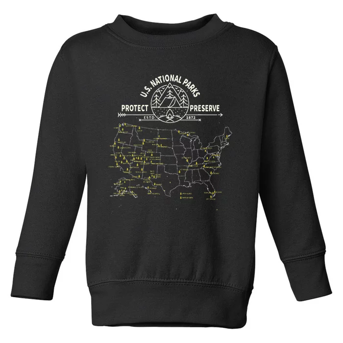 U.S. National Park Camping All 63 US National Parks Map Toddler Sweatshirt