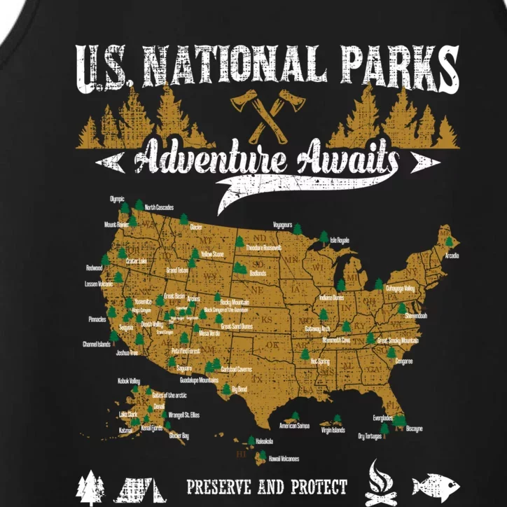 Us National Parks Adventure Awaits Cute Gift Hiking And Camping Lover Gift Performance Tank