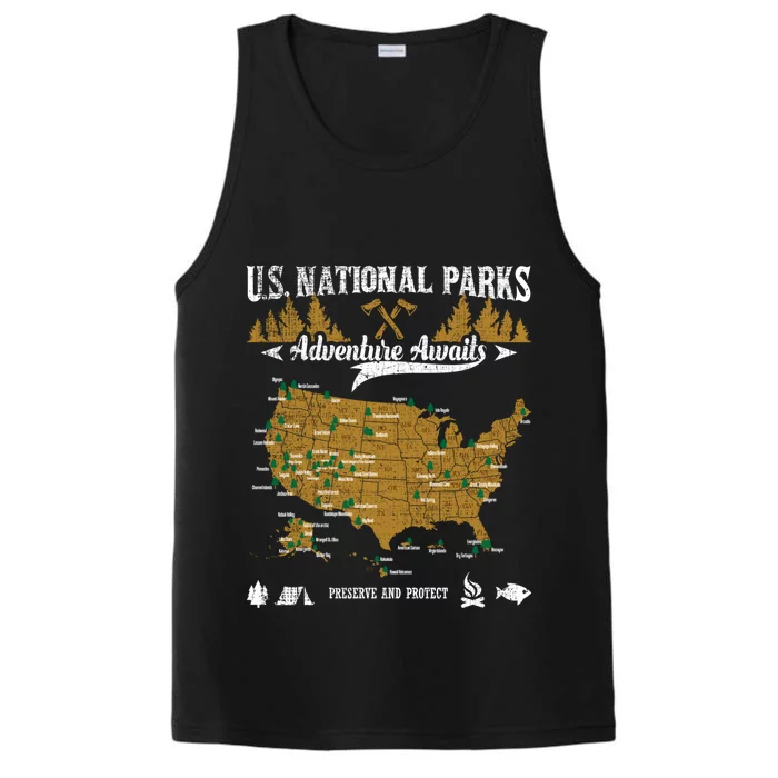 Us National Parks Adventure Awaits Cute Gift Hiking And Camping Lover Gift Performance Tank