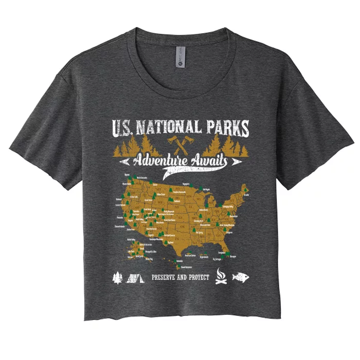 Us National Parks Adventure Awaits Cute Gift Hiking And Camping Lover Gift Women's Crop Top Tee