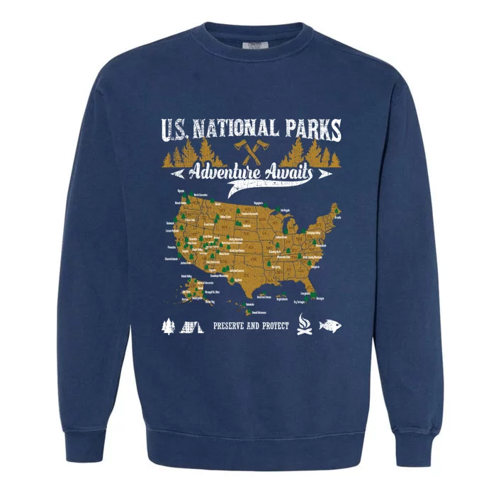 Us National Parks Adventure Awaits Cute Gift Hiking And Camping Lover Gift Garment-Dyed Sweatshirt