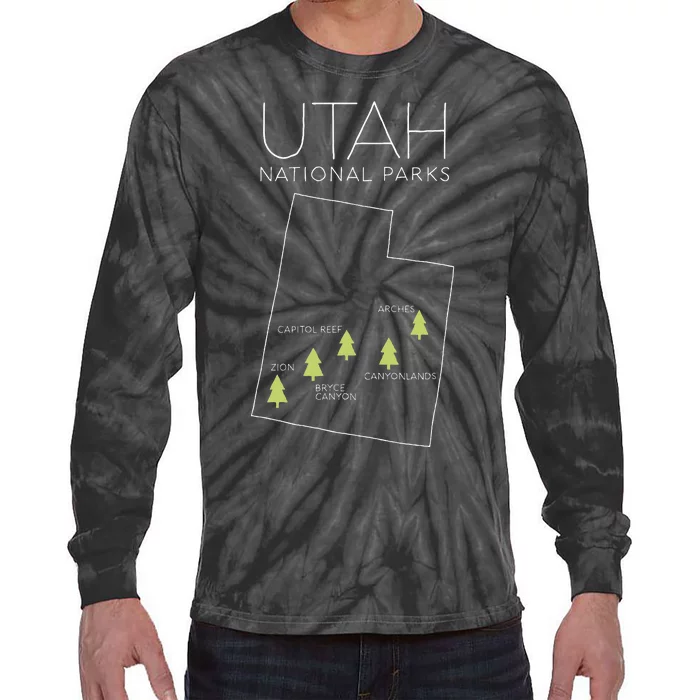 Utah National Park Map Zion Bryce Canyon Arches Canyonlands Tie-Dye Long Sleeve Shirt