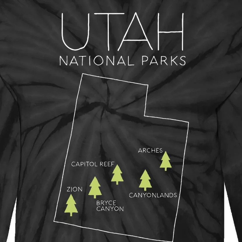 Utah National Park Map Zion Bryce Canyon Arches Canyonlands Tie-Dye Long Sleeve Shirt