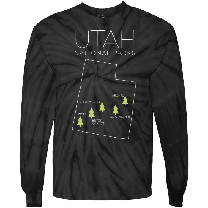 Utah National Park Map Zion Bryce Canyon Arches Canyonlands Tie-Dye Long Sleeve Shirt