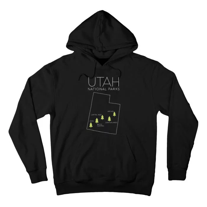 Utah National Park Map Zion Bryce Canyon Arches Canyonlands Tall Hoodie