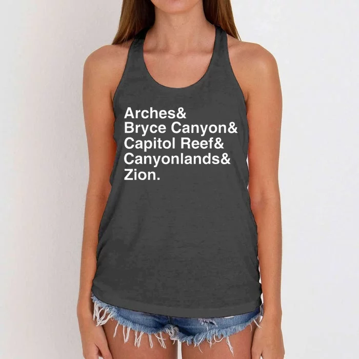 Utah National Parks Arches Zion Bryce UtahS Mighty 5 Women's Knotted Racerback Tank