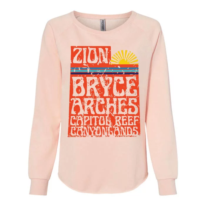 Utah National Parks Zion Arches Bryce Canyonlands State Map Womens California Wash Sweatshirt