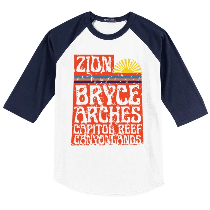 Utah National Parks Zion Arches Bryce Canyonlands State Map Baseball Sleeve Shirt