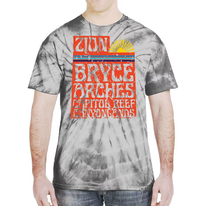 Utah National Parks Zion Arches Bryce Canyonlands State Map Tie-Dye T-Shirt