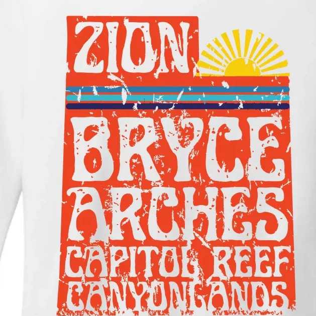 Utah National Parks Zion Arches Bryce Canyonlands State Map Womens CVC Long Sleeve Shirt