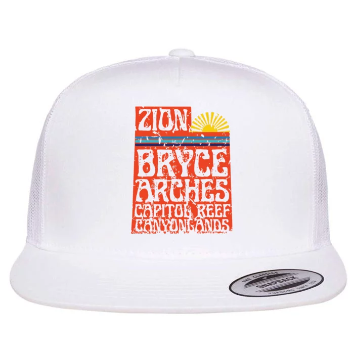 Utah National Parks Zion Arches Bryce Canyonlands State Map Flat Bill Trucker Hat