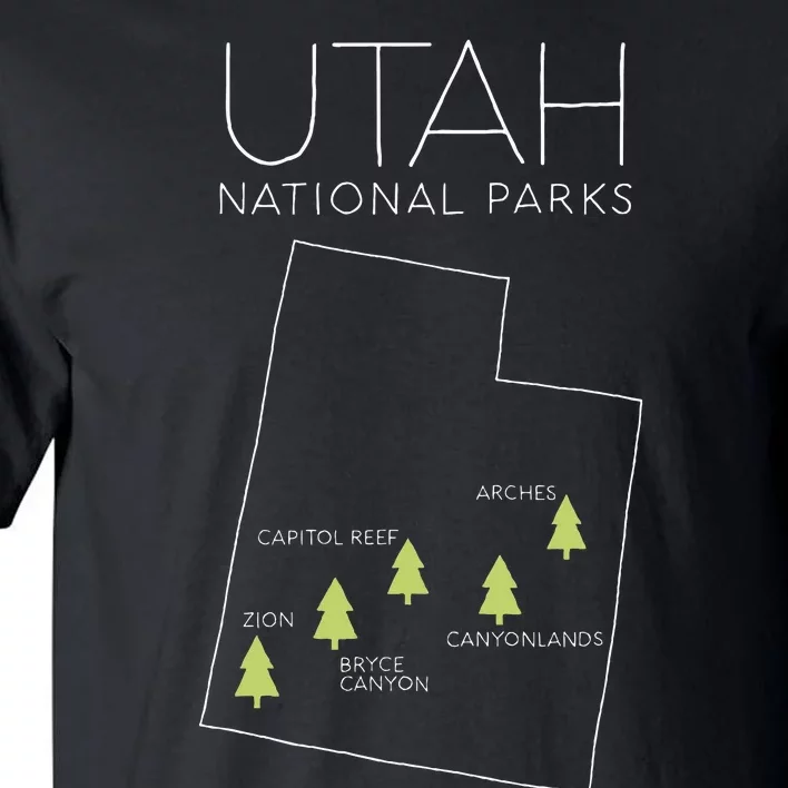 Utah National Park Map Zion Bryce Canyon Arches Canyonlands Tall T-Shirt