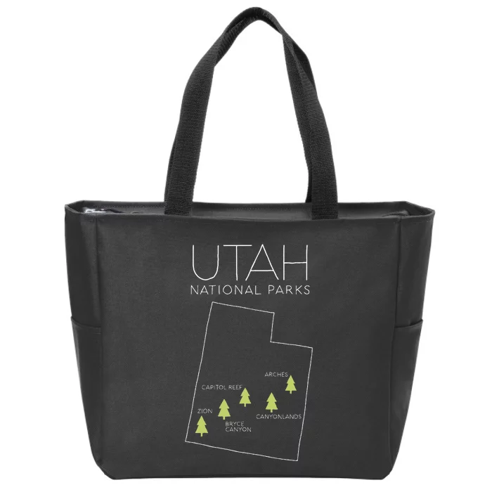 Utah National Park Map Zion Bryce Canyon Arches Canyonlands Zip Tote Bag