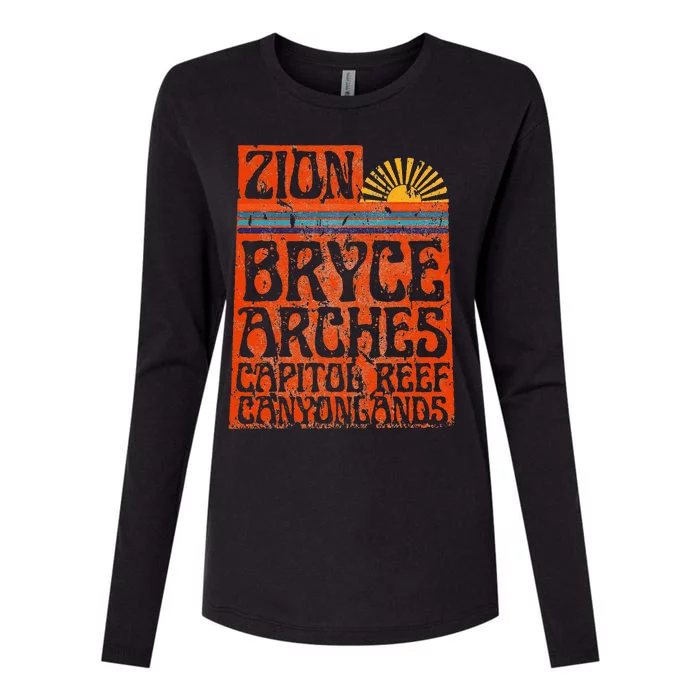 Utah National Parks Zion Arches Bryce Canyonlands State Map Womens Cotton Relaxed Long Sleeve T-Shirt