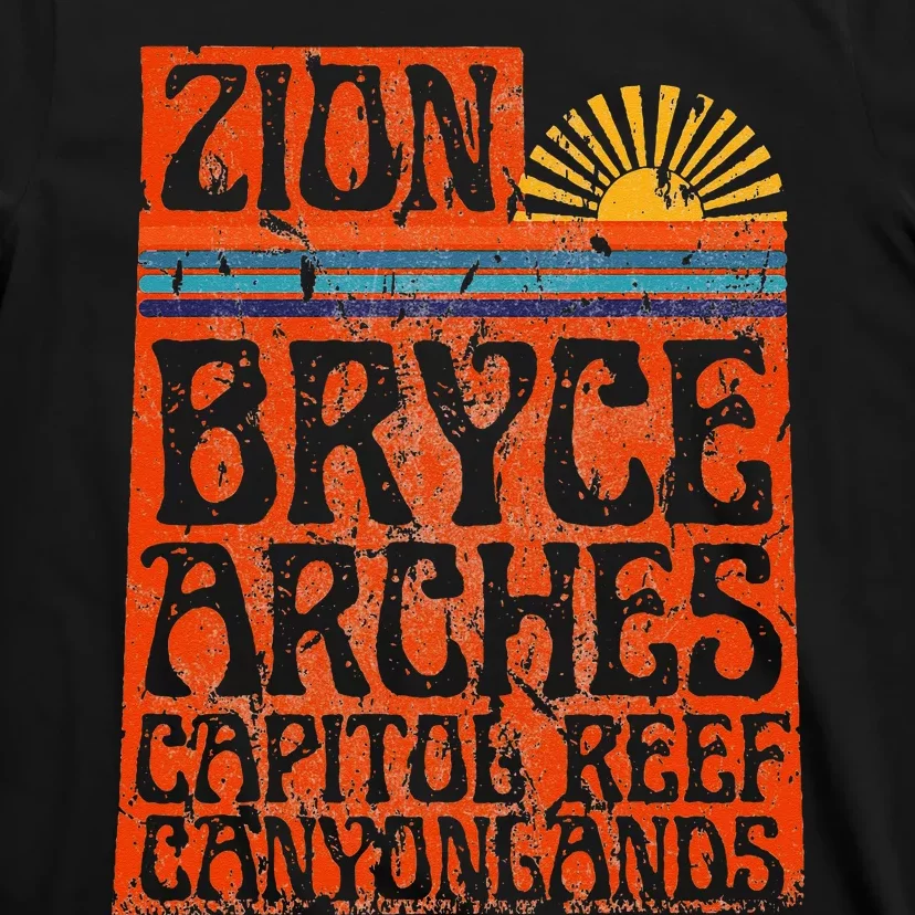 Utah National Parks Zion Arches Bryce Canyonlands State Map T-Shirt