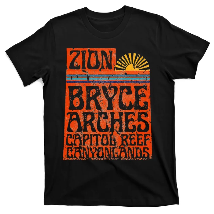 Utah National Parks Zion Arches Bryce Canyonlands State Map T-Shirt