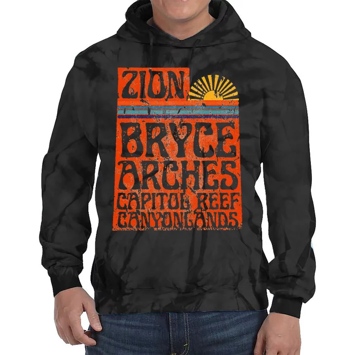 Utah National Parks Zion Arches Bryce Canyonlands State Map Tie Dye Hoodie