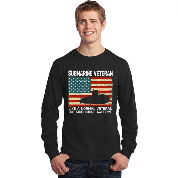 US Navy Submarine Veteran USA Flag Vintage Submariner Tall Long Sleeve T-Shirt