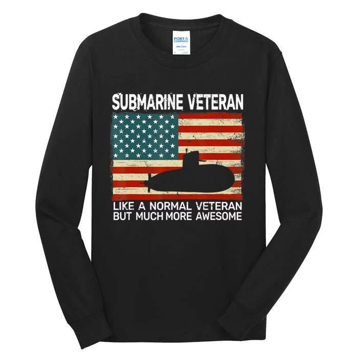 US Navy Submarine Veteran USA Flag Vintage Submariner Tall Long Sleeve T-Shirt