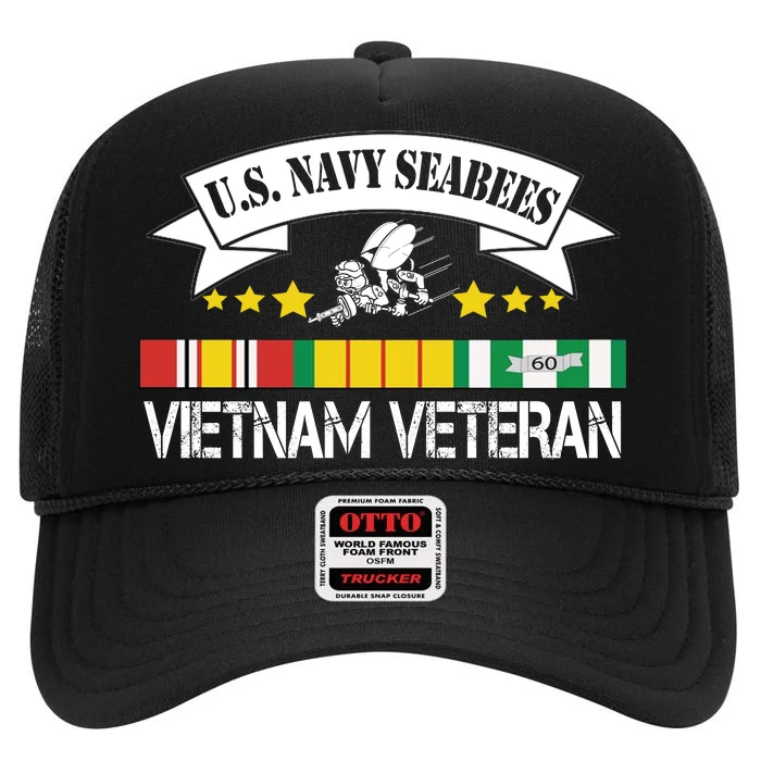 US. Na Vy Sea Bee Vietnam Veteran Flag High Crown Mesh Trucker Hat