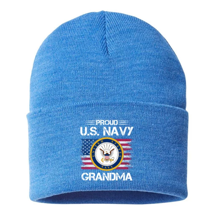 Us Na Vy Proud Grandma Proud Us Na Vy Grandma Veteran Day Funny Gift Sustainable Knit Beanie