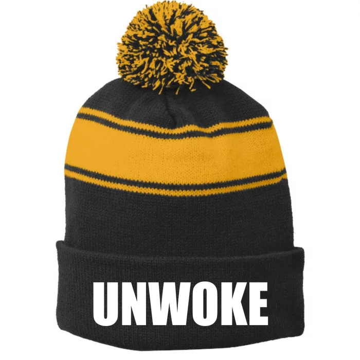 UNWOKE Anti Woke Counter Culture Fake Woke Classic Stripe Pom Pom Beanie