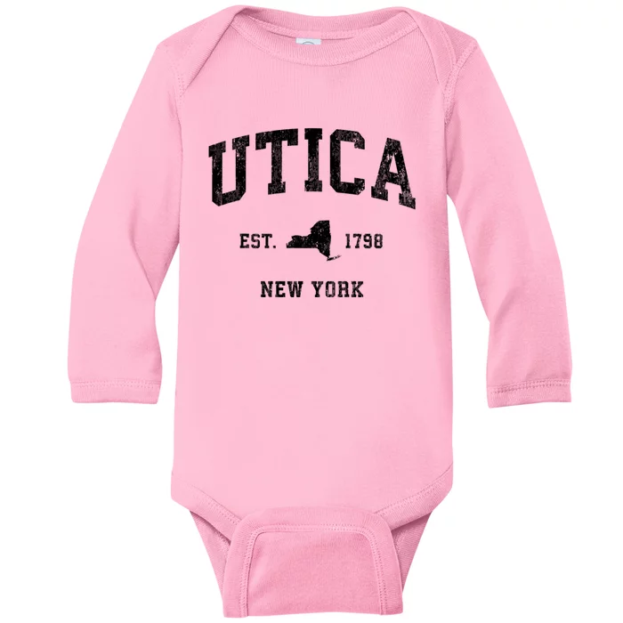 Utica New York Ny Vintage Established Athletic Baby Long Sleeve Bodysuit